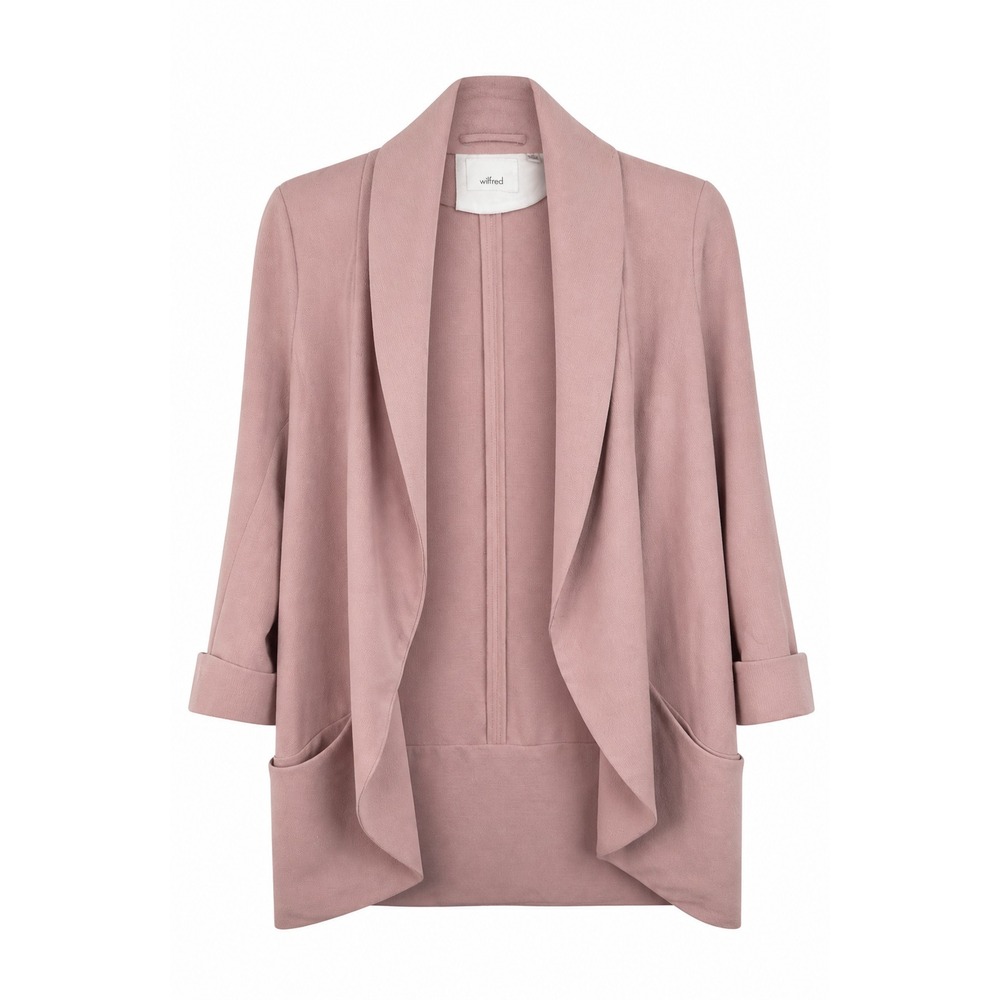 Wilfred Aritzia Diderot Blazer Sz 2 Blush Pink Open Front Draped Crepe Old Money